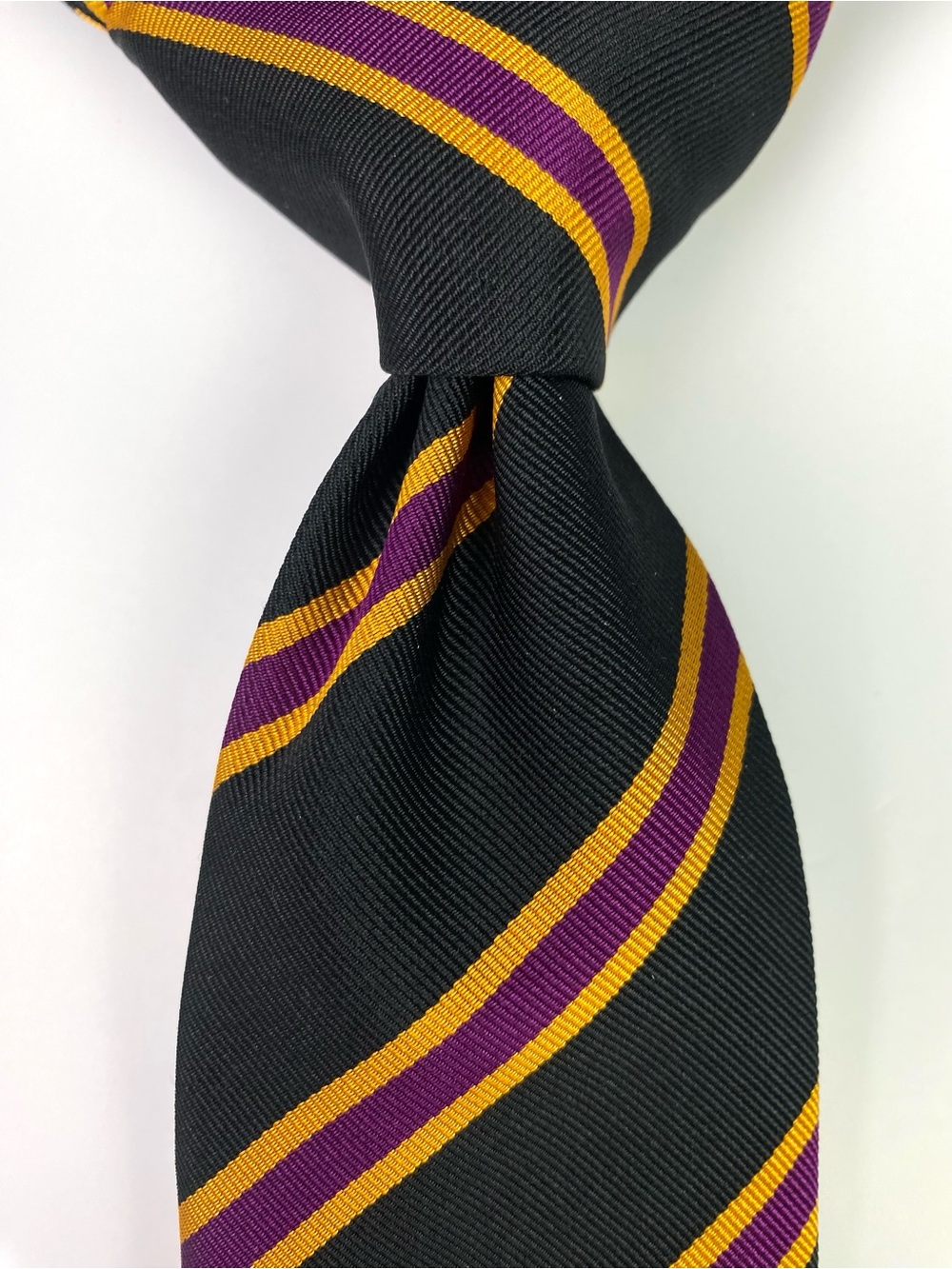 Ben Silver Necktie Tie Classic Black Purple Gold Repp Stripe Silk Preppy